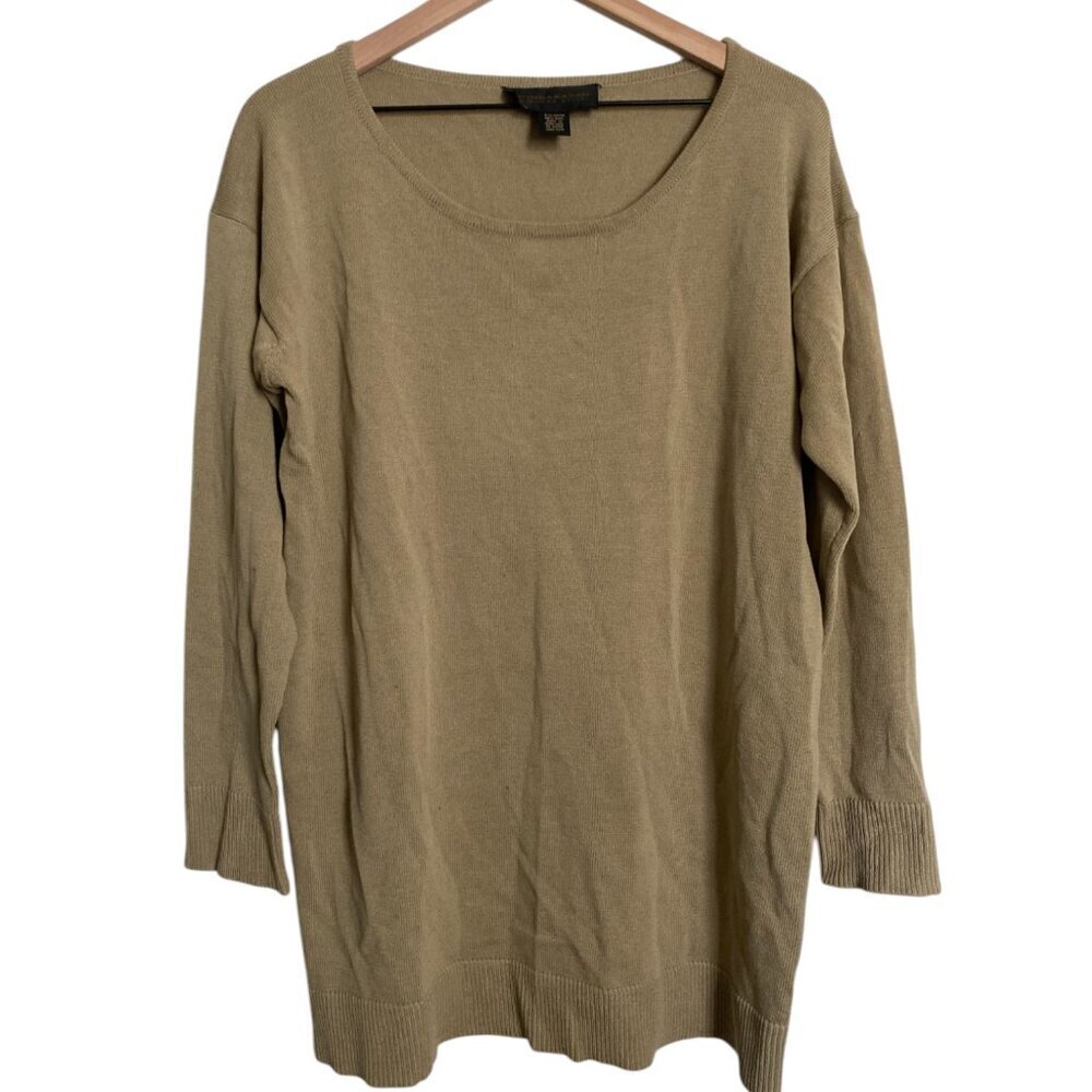 Donna Karan Company Store Tan Knit 3/4 Sleeve Top Wool Blend